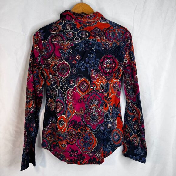 Jones New York 100% Cotton Dark Maximalist Print Button Down Shirt Size Small - Picture 2 of 8